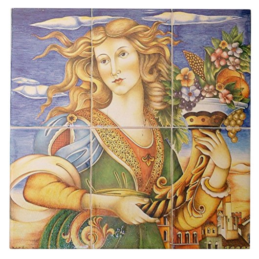 European Spaans Tile Woman Cornucopia Mosaic Tegeltje (Voorkant)