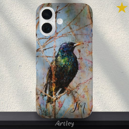 European Starling Bird Painting Aangepaste naam iPhone 16 Hoesje