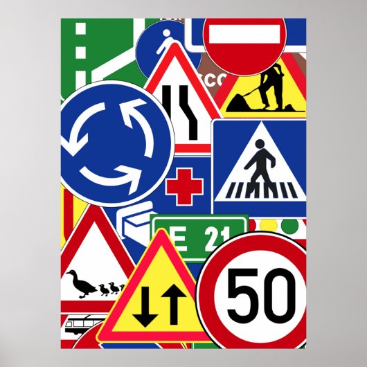 European Traffic Signs Collage Poster (Voorkant)