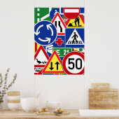 European Traffic Signs Collage Poster (Keuken)