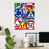 European Traffic Signs Collage Poster (Thuiskantoor)