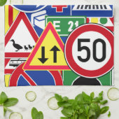 European Traffic Signs Collage Theedoek (Gevouwen)