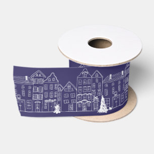 European Village Houses at KerstWhite/Blue Satijnen Lint