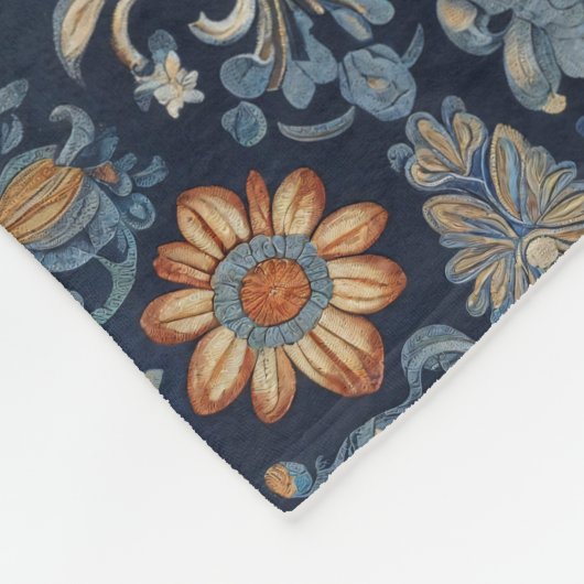 Europees  bloemmotief fleece deken (Hoek)