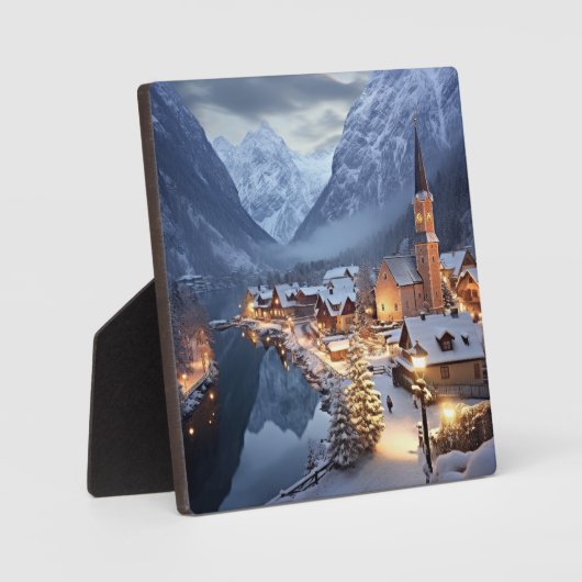 Europees dorp in de winter, AI, Fotoplaat (Voorkant)