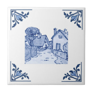  Europees Dorpshuis Delft Blauw & Wit Tegeltje