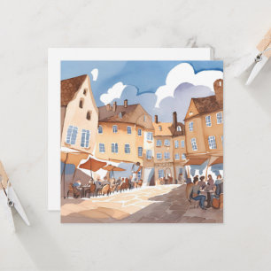 Europees Stadshoekje   Waterverf Schilderij Kaart