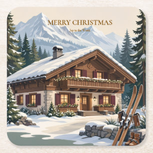 Europese Alpen Kerstmis - Besneeuwde Berg Winter Kartonnen Onderzetters