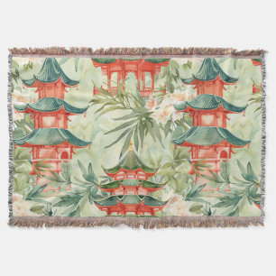 Europese Chinoiserie Pagode Bos Aquarel Deken