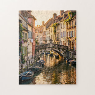 Europese grachtstraat tijdens de gouden uur legpuzzel