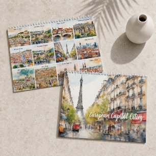 Europese hoofdsteden 2027 Aquarel Reis Kunst Kalender