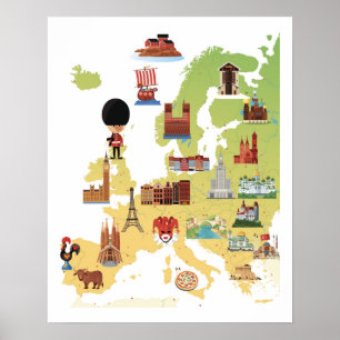 Europese kaart van de Cartoon Poster