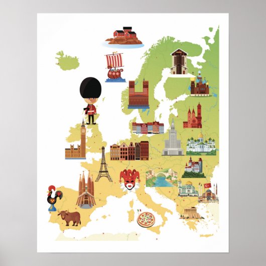 Europese kaart van de Cartoon Poster (Voorkant)