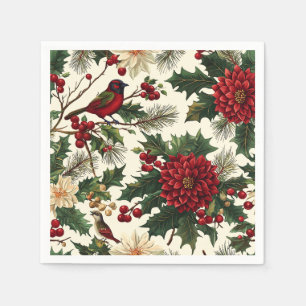 Europese Kerst Poinsettia Crème Rood Groen Servet