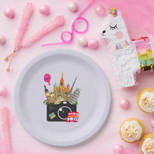 Europese landmerken met camera papieren bordje (Feest)