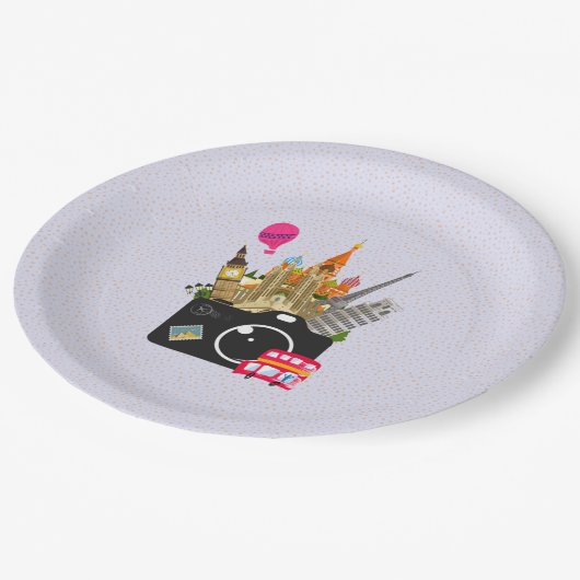 Europese landmerken met camera papieren bordje (Gekanteld)