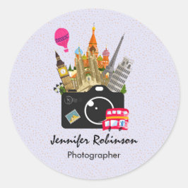 Europese landmerken met camera ronde sticker