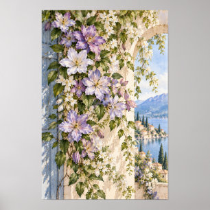 Europese meerzijde paarse Clematis tuin muurkunst Poster