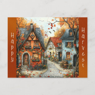 Europese Oranje Herfsdorp Illustratie Feestdagenkaart