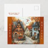 Europese Oranje herfstdorpsillustratie Feestdagenkaart (Voorkant / Achterkant)