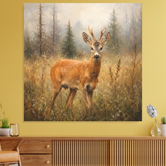 Europese reeënbok-wildschilderij canvas afdruk (Insitu (Woonkamer))