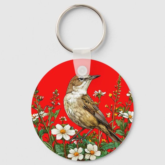 Europese rietzanger vogel sleutelhanger (Voorkant)