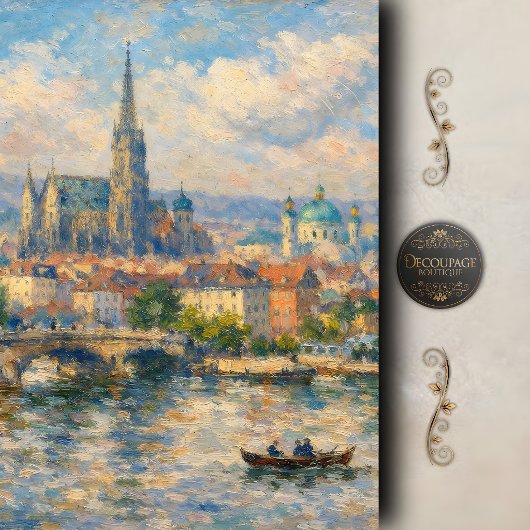 Europese rivier stadsgezicht decoupage tissuepapier