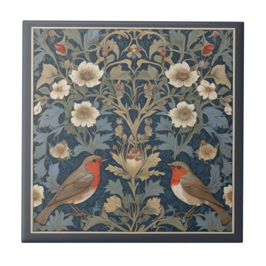 Europese Robin Bird Couple William Morris stijl Tegeltje (Voorkant)
