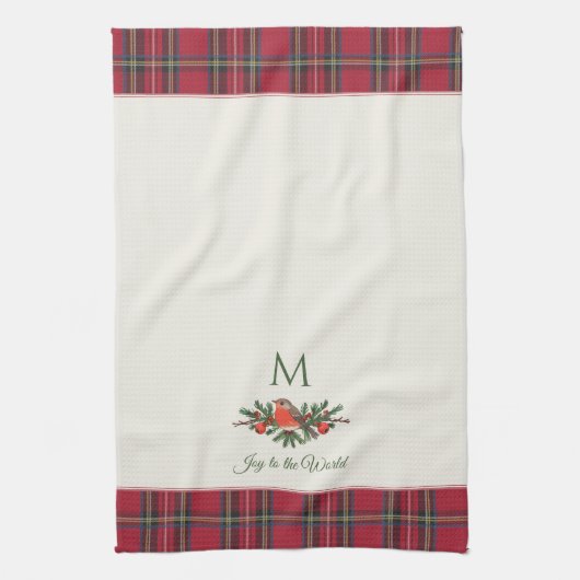 Europese Robin Bird Custom Monogram Kerstmis Theedoek (Verticaal)