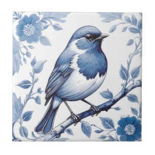 Europese Robin Bird Delfts Blauw en Wit Bloemen Tegeltje