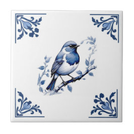 Europese Robin Bird Delfts Blauw Witte Bloemhoek Tegeltje