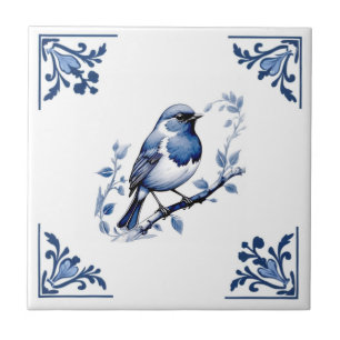 Europese Robin Bird Delfts Blauw Witte Bloemhoek Tegeltje