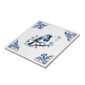 Europese Robin Bird Delfts Blauw Witte Bloemhoek Tegeltje (Zijkant)