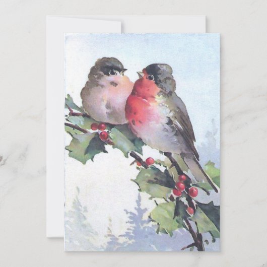 Europese Robin Bird Holly Kerst Vintage Feestdagenkaart (Voorkant)
