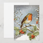 Europese Robin Bird Holly Sneeuw Kerstvakantie Feestdagenkaart (Voorkant / Achterkant)
