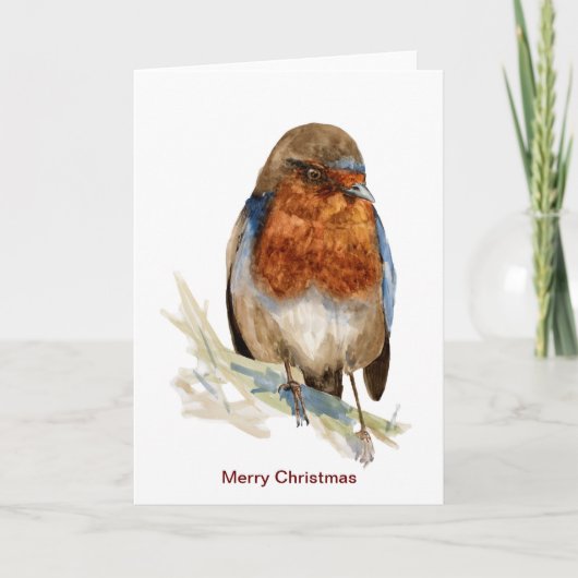 Europese Robin die op kerstkaart kijkt Kaart (Voorkant)