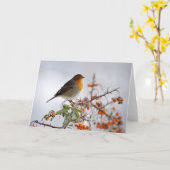 Europese Robin en oranje bes Kaart (Gele Bloem)