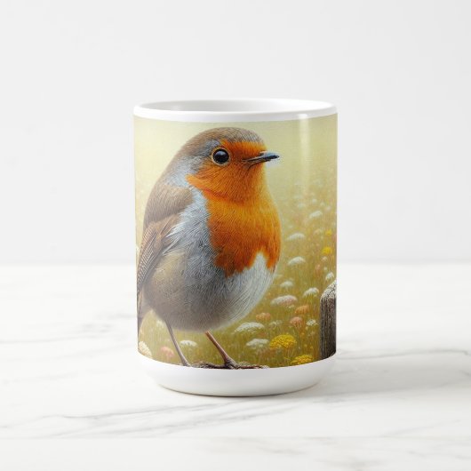 Europese Robin neergestreken op rustieke hek Koffiemok (Center)