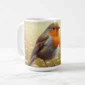 Europese Robin neergestreken op rustieke hek Koffiemok (Voorkant links)