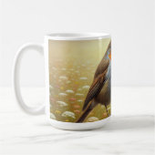 Europese Robin neergestreken op rustieke hek Koffiemok (Links)