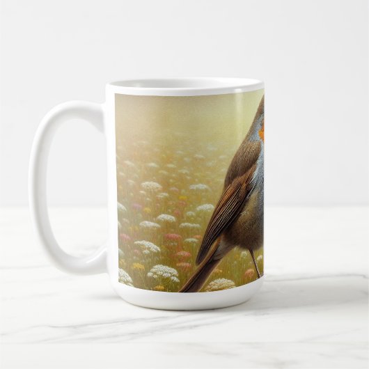 Europese Robin neergestreken op rustieke hek Koffiemok (Links)