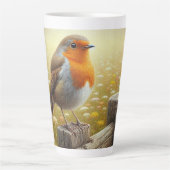 Europese Robin neergestreken op rustieke hek Latte Mok (Voorkant)