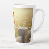 Europese Robin neergestreken op rustieke hek Latte Mok (Rechts)