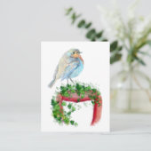 Europese Robin op schep, Waterverf Bird Briefkaart (Staand voorkant)