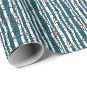 Europese Robins op zilveren berk in de sneeuw d bl Cadeaupapier (Rol Hoek)