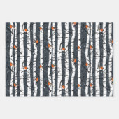 Europese Robins op zilveren berk in het sneeuwgrij Inpakpapier Vel (Voorkant)