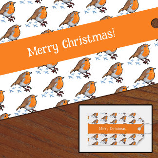 Europese Roodborst Kerstmis! Patroon Cadeaulabel