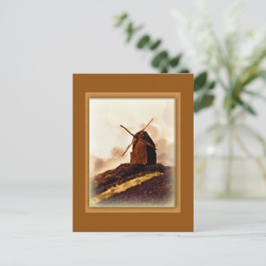 europese sepia windmolen briefkaart (Staand voorkant)