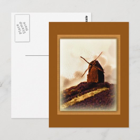 europese sepia windmolen briefkaart (Voorkant / Achterkant)