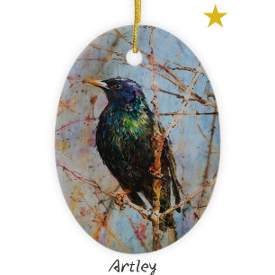 Europese spreeuw vogel schilderij jaar Kerstmis Keramisch Ornament